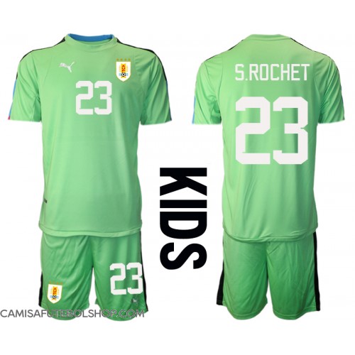 Camisa de time de futebol Uruguai Sergio Rochet #23 Goleiro Replicas 1º Equipamento Infantil Mundo 2022 Manga Curta (+ Calças curtas)